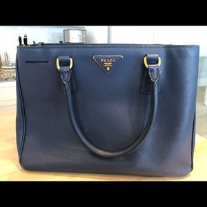 Blue Saffiano Lux leather Prada Medium Galleria with authenticity card